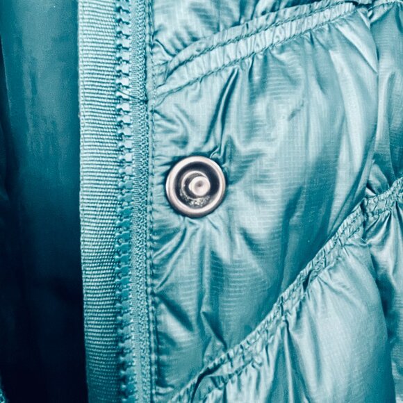 Prana Milly Down Puffer Coat Balsam Green Packable Thigh Length Hooded Womens L - Picture 8 of 15